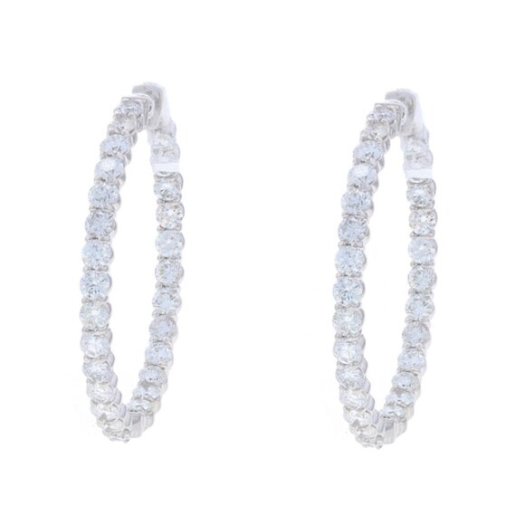White Gold Diamond Inside-Out Hoop Earrings 14k Round Brilliant 4.65ctw Pierced